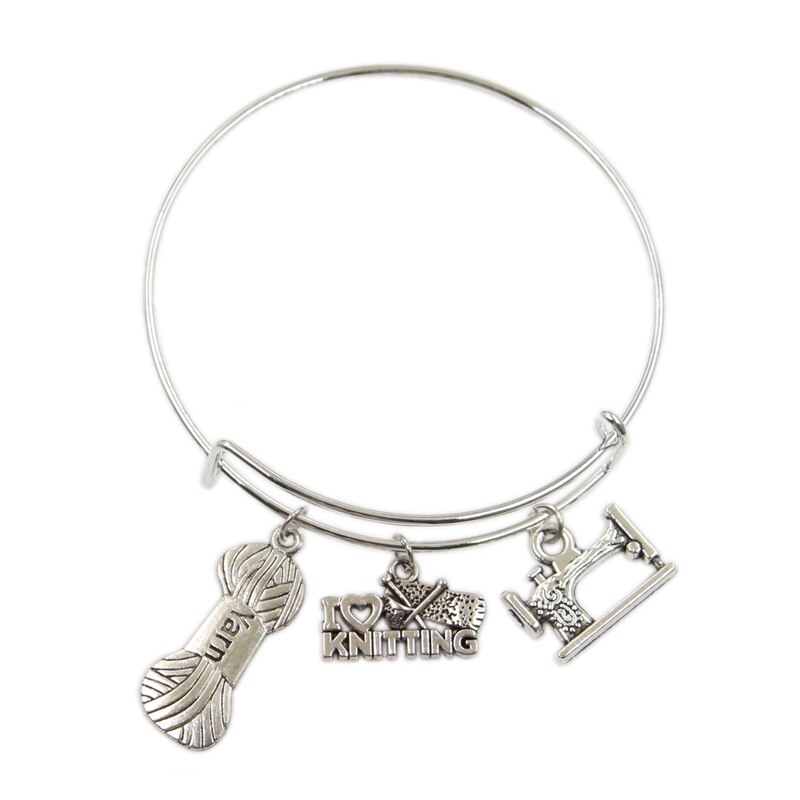 Zilverkleurig metaal dames vintage ik hou van breien naaimachine garen schaar bedels accessoire mannen armbanden sieraden: Type 7