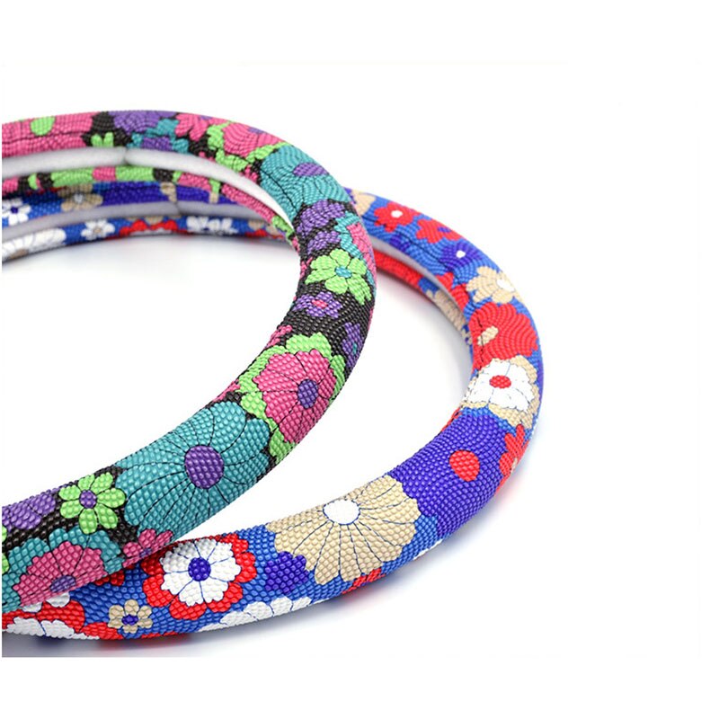 Housse de volant de voiture | Imprimé de fleurs à la , mignon housse de volant de voiture, housse de guidon en cuir pour l'intérieur de la voiture, accessoires antidérapants