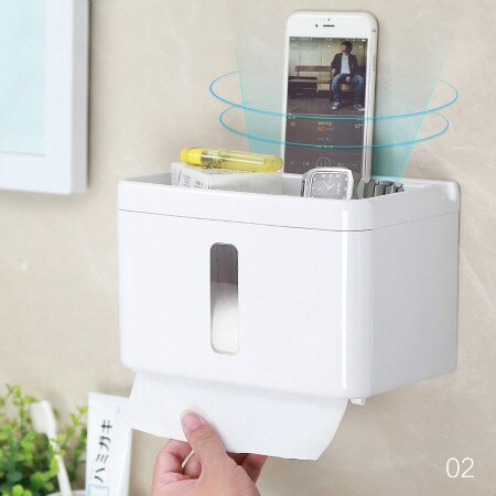 Punch-Free Roll Paper Holder Plastic Storage Box Bathroom Toilet Waterproof Tissue Box Toilet Paper Holder Home Wipes Container: 6