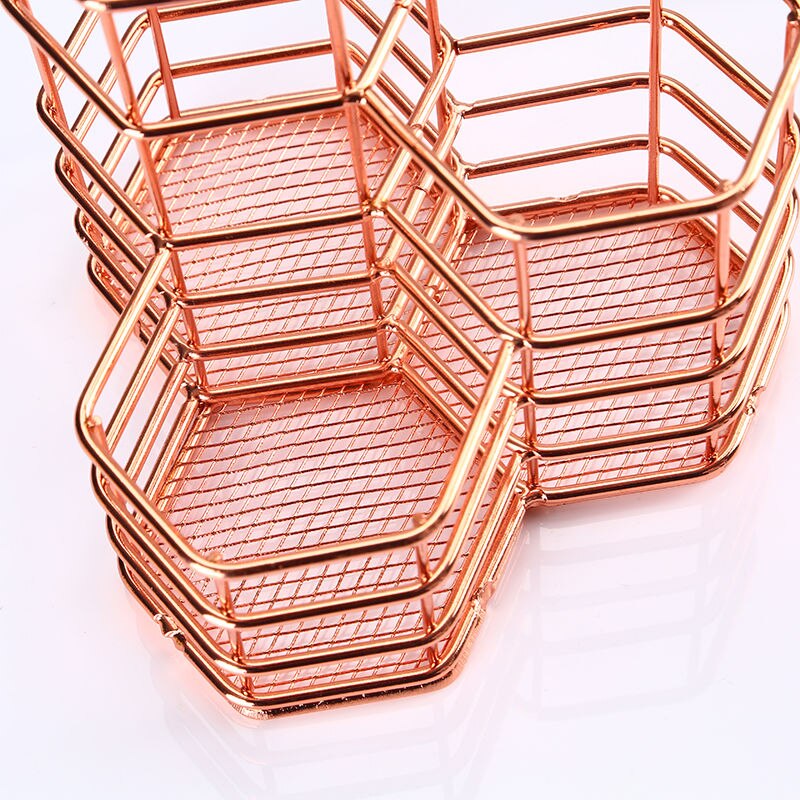 Metalen zeshoekige gouden pennenhouder, make-upborstelhouder, organizer, bureau-organizer voor stationaire opslag, kantooraccessoires, decoratie