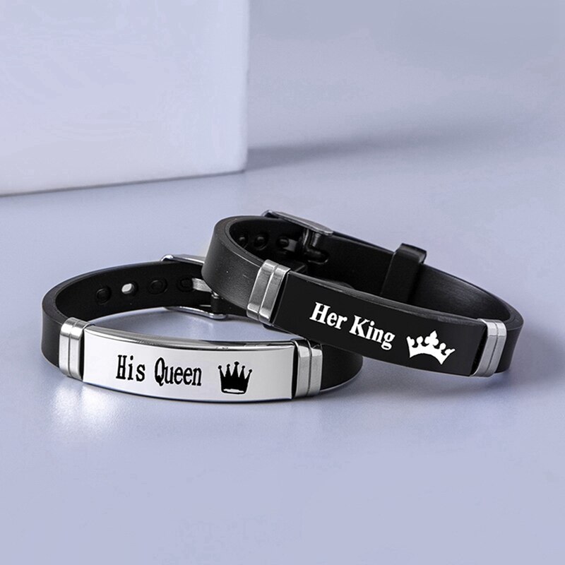 Bracelet couronne en acier inoxydable, 2 pièces/ensemble, en Silicone, pour Couple, unisexe, pour amoureux