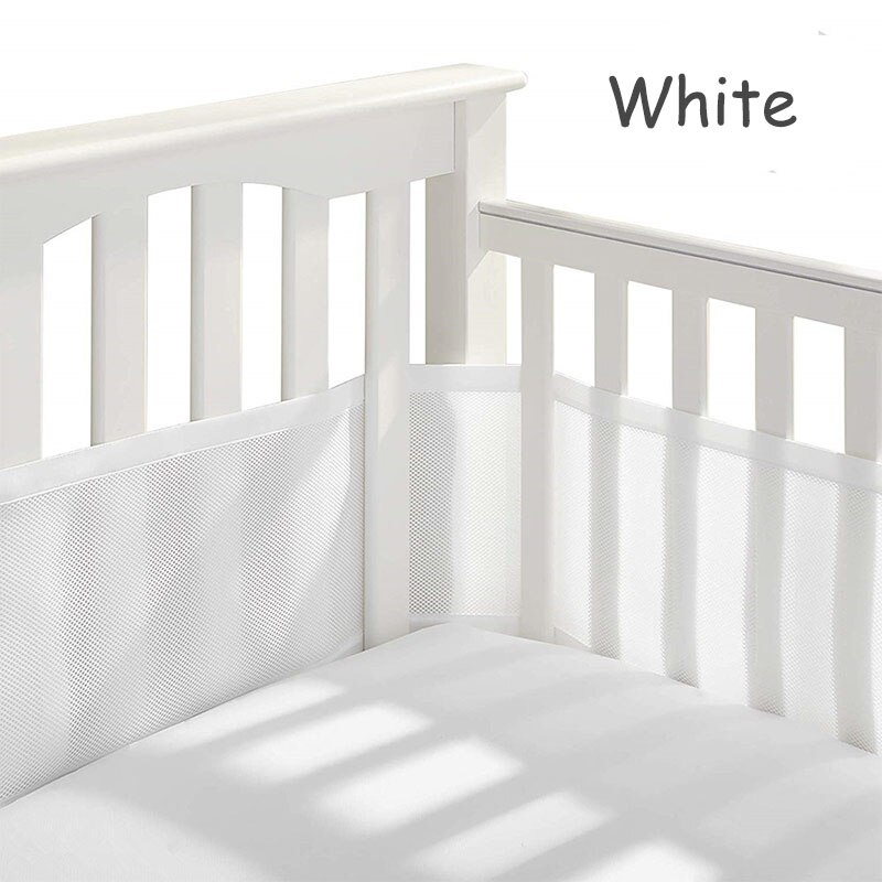 Babyinner 2 Teile/satz Baby Krippe Stoßfänger Atmungsaktives Gittergewebe Sommer Kopf Schutz Anti-kollision Haut-freundliche Zaun Baby Dekor kinderbett Gesetzt: Weiß