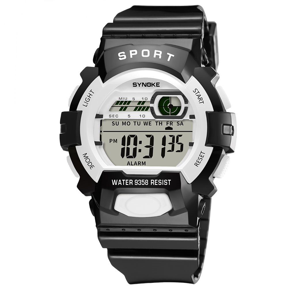 Synoke Sport Kinderen Digitale Horloge Waterdicht Wekker Datum Horloge Horloges Kinderen Horloges: White