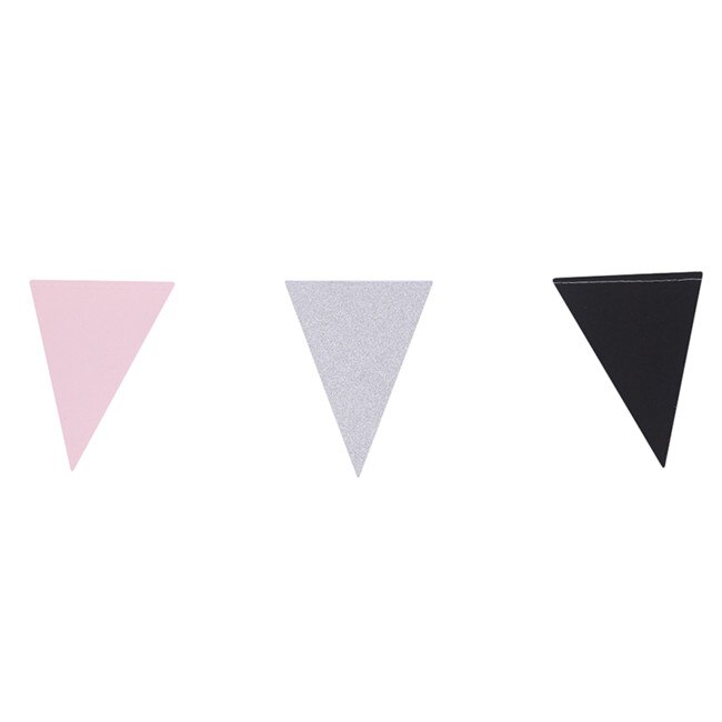 Glitter bunting papper banderoll guld flisa rosa flagga banderoll girland gör-det-själv hem event fest bröllop dekor festtillbehör: Rosa svart silver