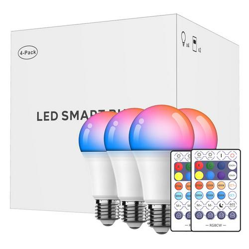 Smart Bulb 9W WiFi LED Light Lamp Corlorful Changing Magic RGB + White Dimmable Timer Function Work with Magic home Pro: 4pc