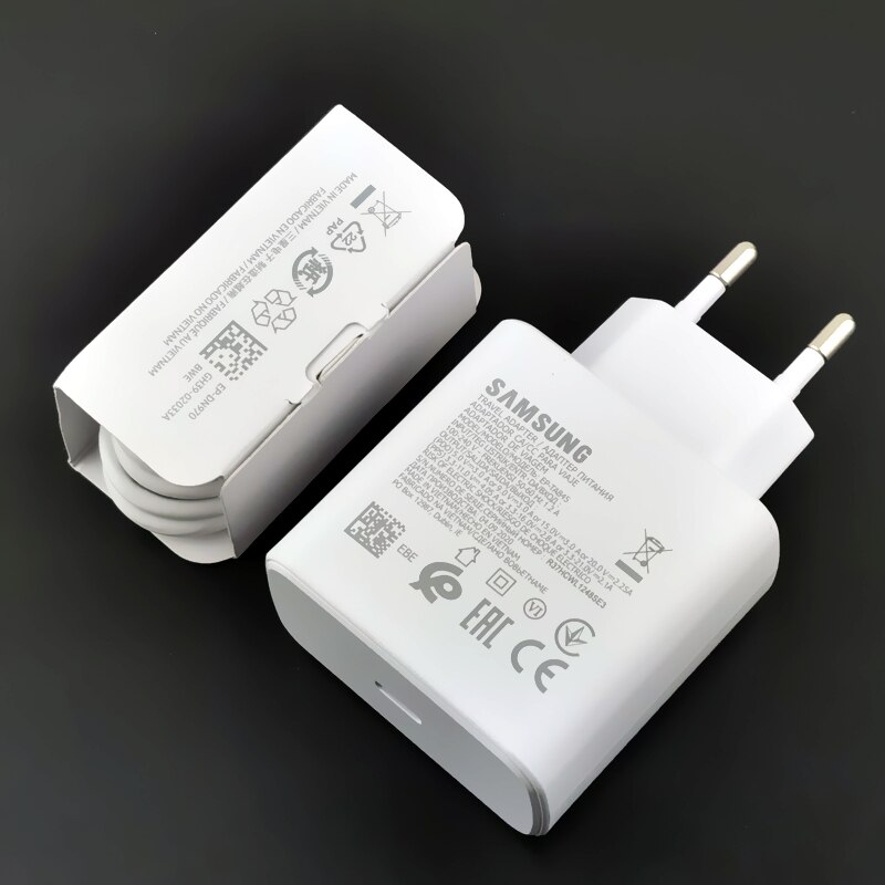 Cargador superrápido Samsung S20 Original de 45W, cable de carga rápida adaptable tipo C a tipo-c para galaxy s10, a50, a51, s8, note 10, 9 y 8: EU White Set