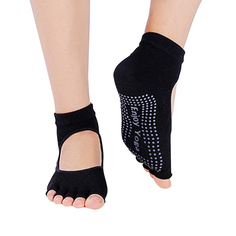Open Toe Back Yoga Socks Breathable Non-skid Sweat-absorbent Five Toes Short Socks With A Hole For Ladies: A