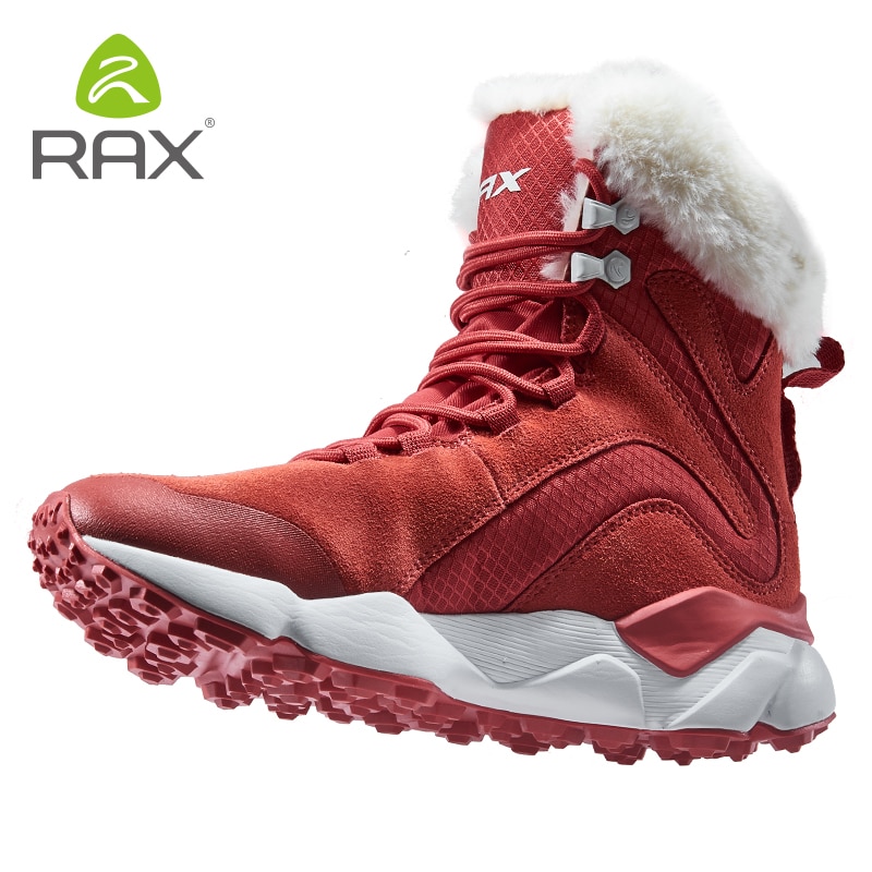 RAX, zapatos de senderismo de cuero genuino para mujer, zapatos de montañismo, botas de nieve de invierno de lana, zapatillas deportivas para mujer, botas para caminar