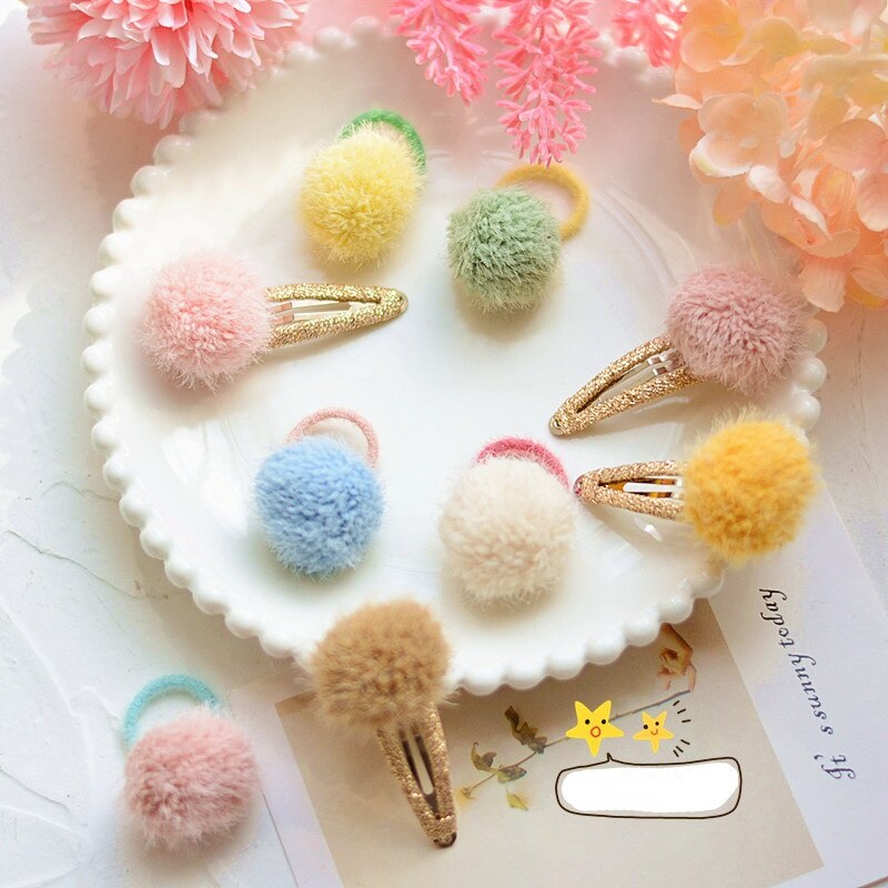 2 pçs meninas doce-colorido cabelo bola bb clipes lado hairpin acessórios para o cabelo franja clipe crianças barrettes bebê pequenas bandas de borracha