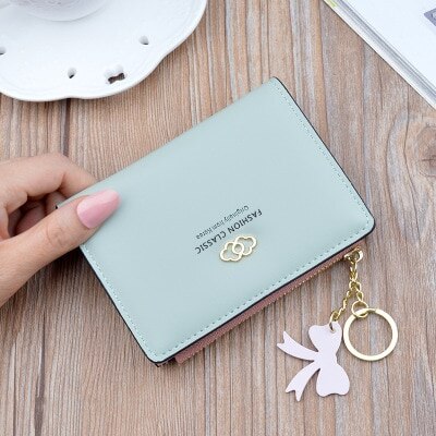 Ladies Wallets Short Zipper Student Korean Small Flower Coin Purse Soft Leather Thin Wallet Women Bag Tassel: 3