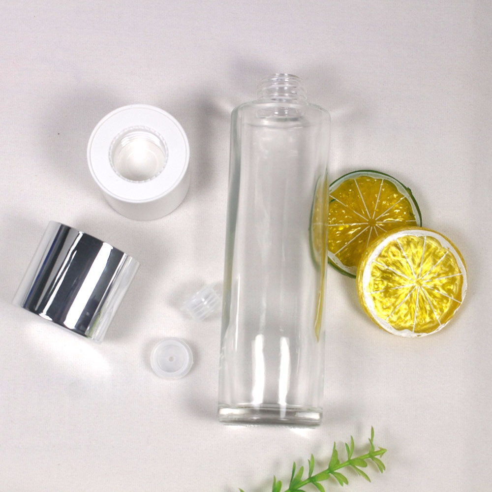 150ml clear and frosted glass Toner bottle large capacity with white,black,silver lid