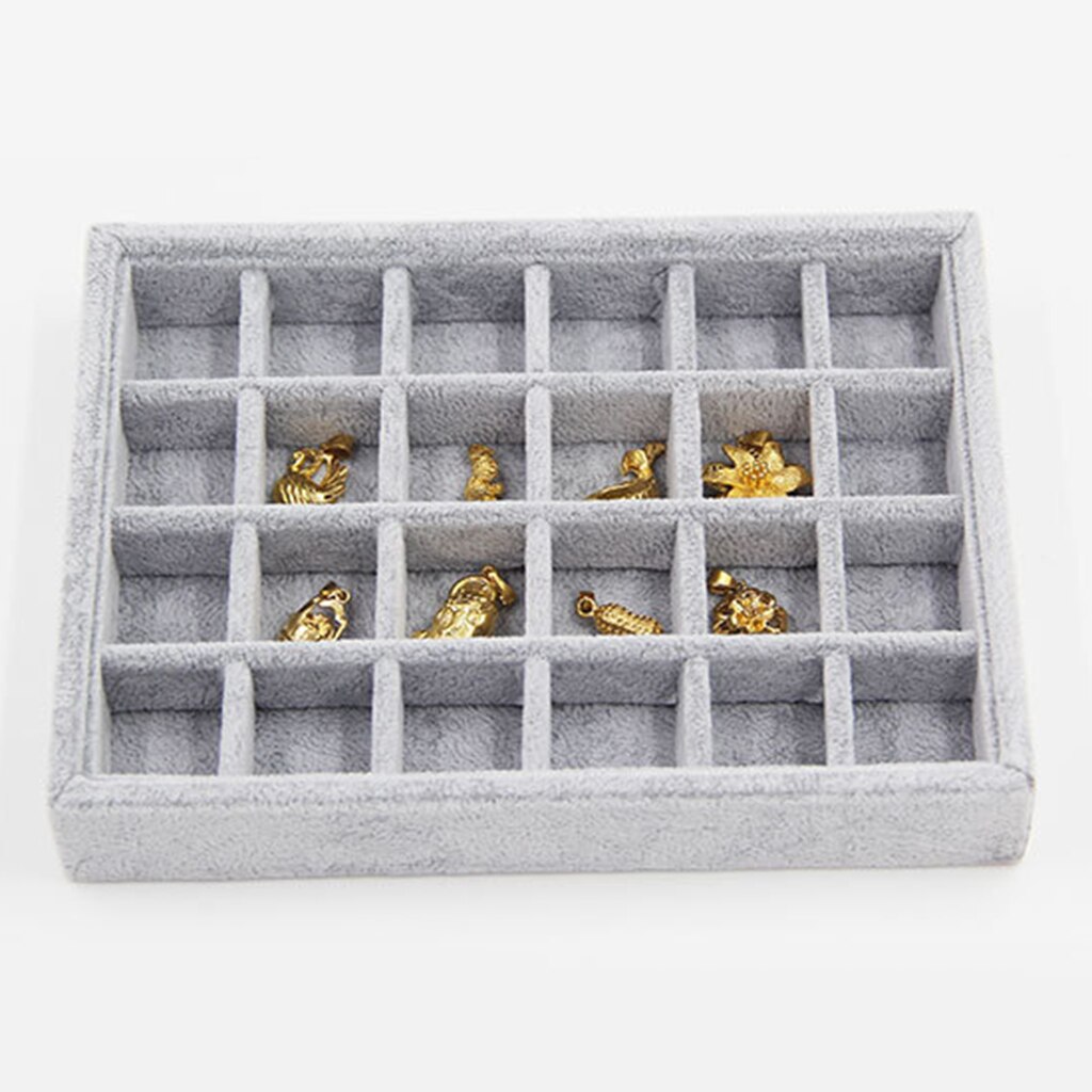 Gray Velvet Stackable Jewelry Display Tray Case For Jewellery