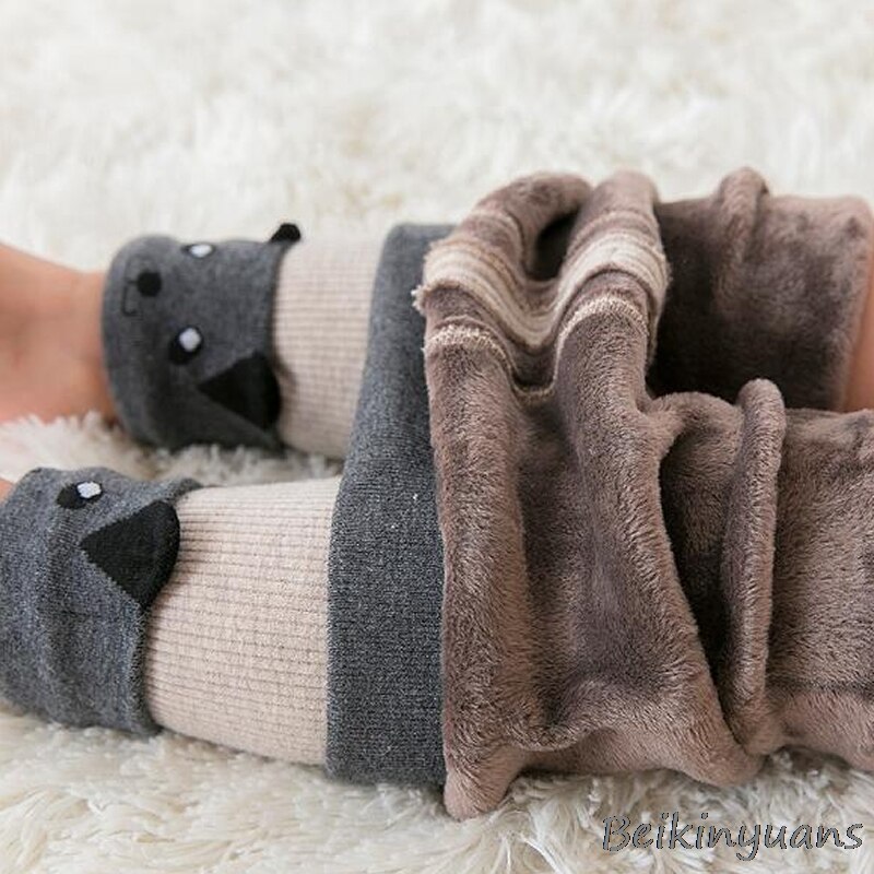 Høst og vinter barn en pluss fløyel varm baby baby leggings dyrehode dreiet bomull barn ni bukser