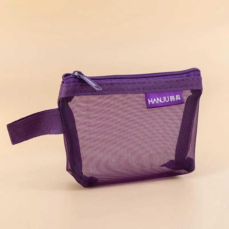 Transparent Mesh Zipper Coin Purse For Women ID Bank Card Organizer Pouch Small Girl Key Earphone Data Cable Charger Storage Bag: Dark Grey