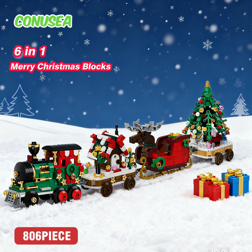 Christmas Micro Building Blocks Train Santa Claus Sleigh Carriage Christmas Tree Assembly Bricks Toys Year Kids
