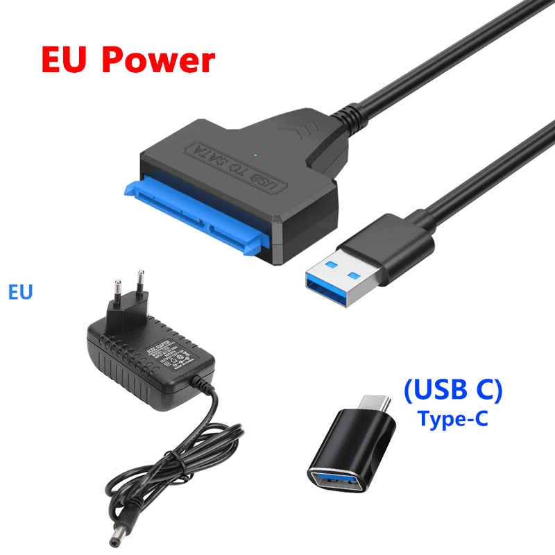 SATA naar USB 3.0-kabel voor externe 3,5 2,5 inch HDD SSD harde schijfconnector USB3.0 naar SataIII-kabel 22-pins met 12V-voeding: WIT