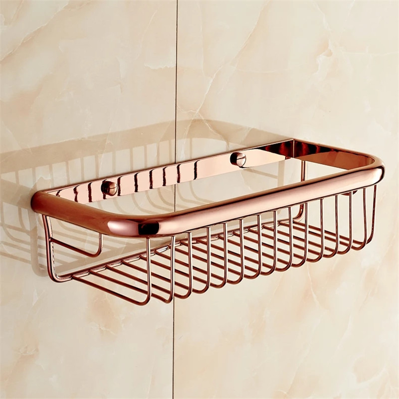 Étagère de salle de bain en cuivre, étagère de douche de bain, support de caddie de douche, insertion de boulons, étagère d'angle carrée en or Rose