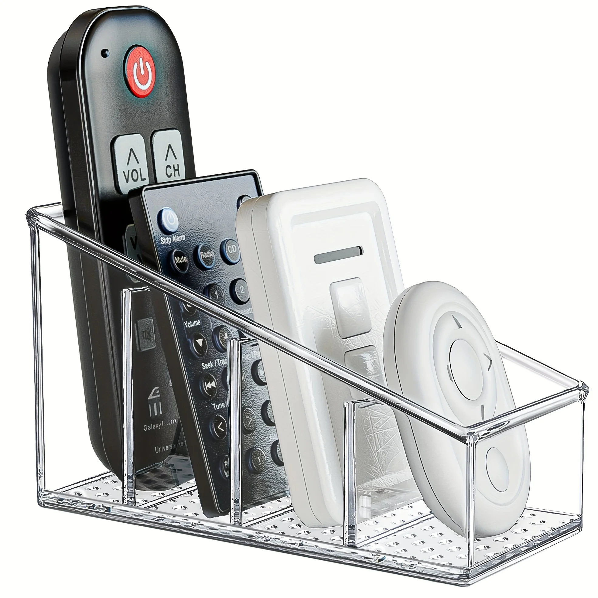 Clear Plastic Remote Control Holder – 4-Compartment Desk Organizer for Home & Office – Space-Saving & Easy Access