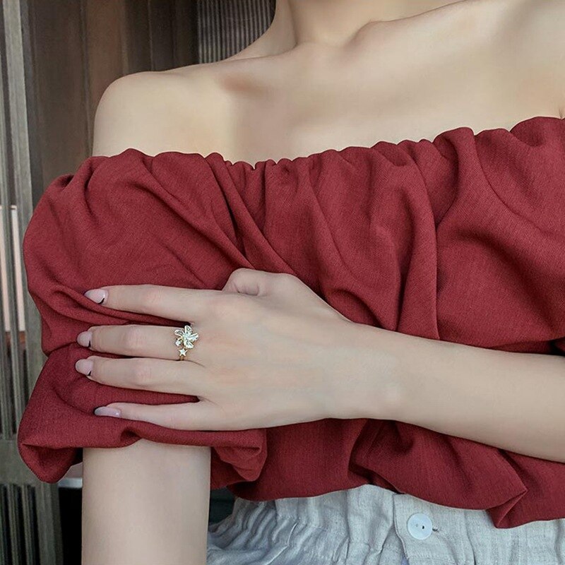 Cdjaime 2022 Draaibaar Anti Stress Angst Ring Windmolen Shape Golden Verstelbare Ringen Voor Vrouwen Mode-sieraden