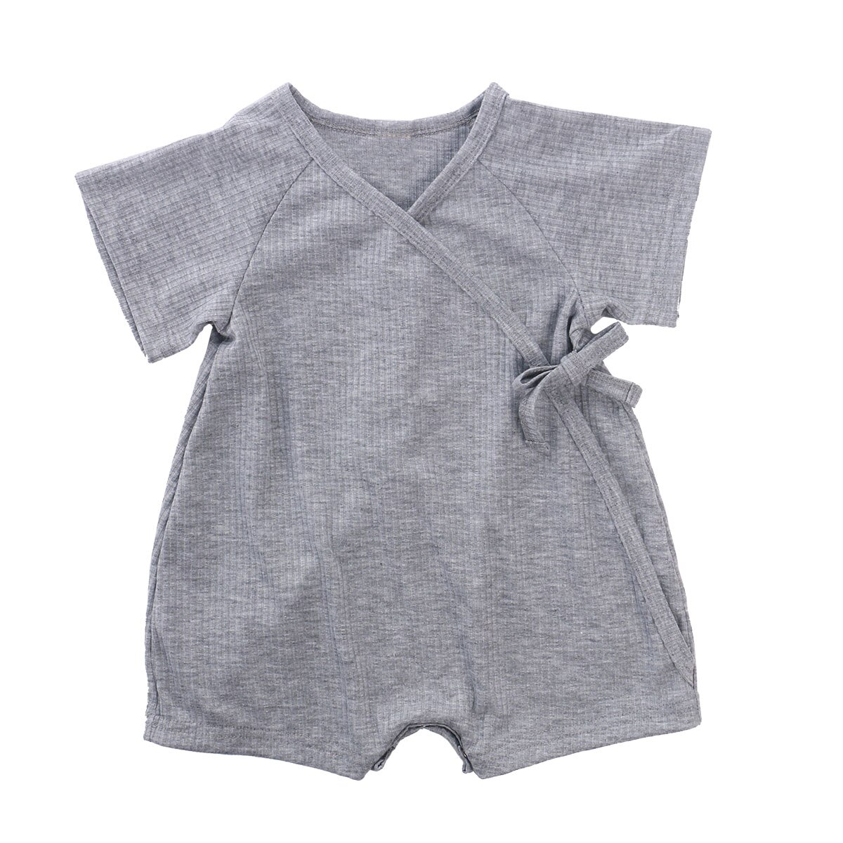 Baby Summer Clothing Children’s Infant Baby Girls Boy Wings Romper Short-sleeve Jumpsuit Solid V-neck Side Bandage Playsuit: Grey / 12M