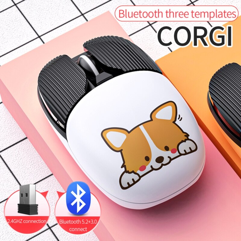Wireless Bluetooth Mouse Cute Mouse Dual Mode Rechargeable Type-C Silent 2.4G USB Gaming Mute Mice for Laptop PC Girl: corgi