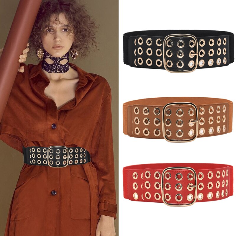 Cinturones elásticos de corsé con hebilla cuadrada para mujer, cinturones anchos para abrigo de vestido, pretina femenina que combina con todo