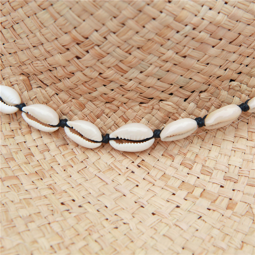 Mode Vrouwen Panama Hoeden Met Natuurlijke Shell Schelp Raffia Strand Hoed Zomer Stro Zonneklep Caps