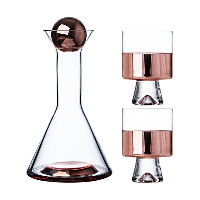 European-Style Crystal Glass Electroplating Rose Gold Water Jug American Decanter Wine Set: Rose gold 2cup