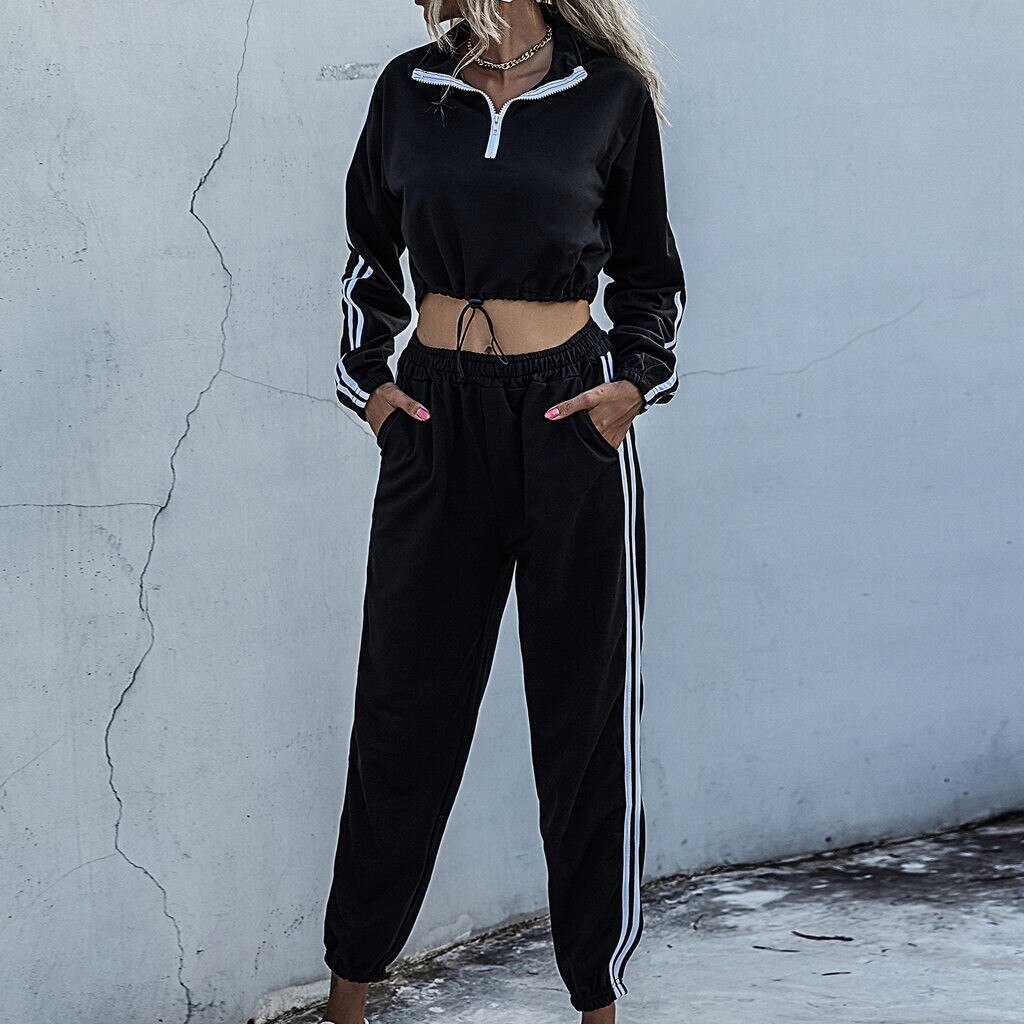 Womens Sportwear Suit Long Sleeve Sweatshirt Short Tops And Pant Outfits Casual Loose Zipper Stripe Stitching Running Suit Se6