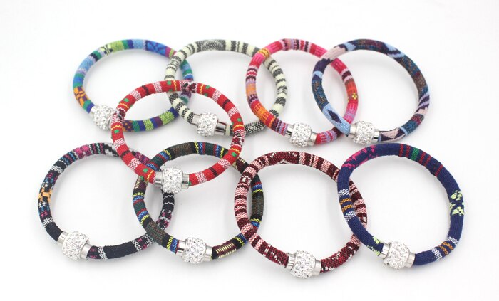 9 Kleuren Crystal Magnectic Dichter Bangle Armband Etnische Mexicaanse Stijl Katoenen Touw Boho Armbanden Voor Vrouwen Bijoux Pulsera