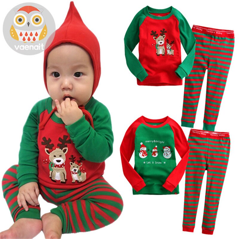 Kerst Baby Kleding Peuter Kids Sneeuwpop Elanden Afdrukken Pyjama Kinderen Katoen Tops + Broek Nachtkleding Herfst Winter Warme Pyjama