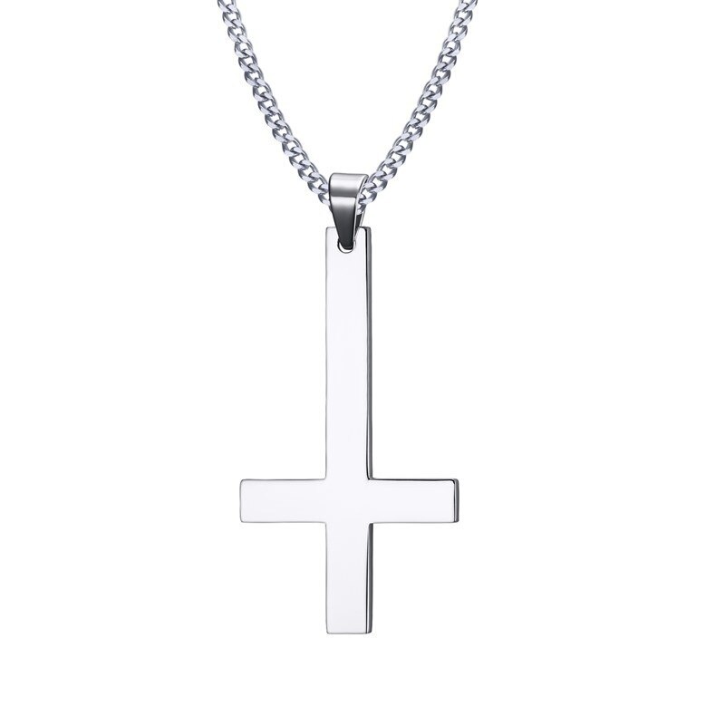 Collier avec pendentif en croix inversée pour homme, bijou Simple, en acier inoxydable, Style religieux, accessoires