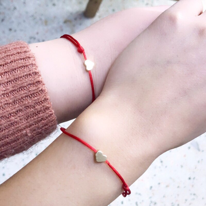 handgefertigt Edelstahl Liebe Herz bilden Charme Armbinde Dünne rot Seil Gewinde Schnur Armbänder Für Männer Frauen Paare