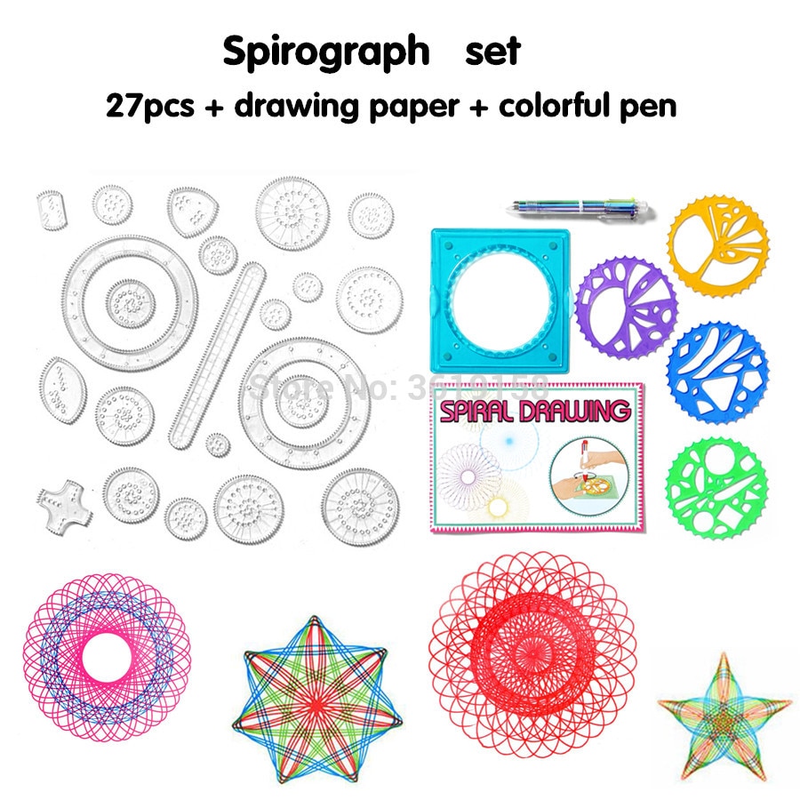 Spirograph Set 27Pcs Accessoires Coloring Game, Ontwerpen Grijpende Tandwielen & Wiel Met Kleurrijke Pen, diy Puzzel Speelgoed Voor Kind Volwassen