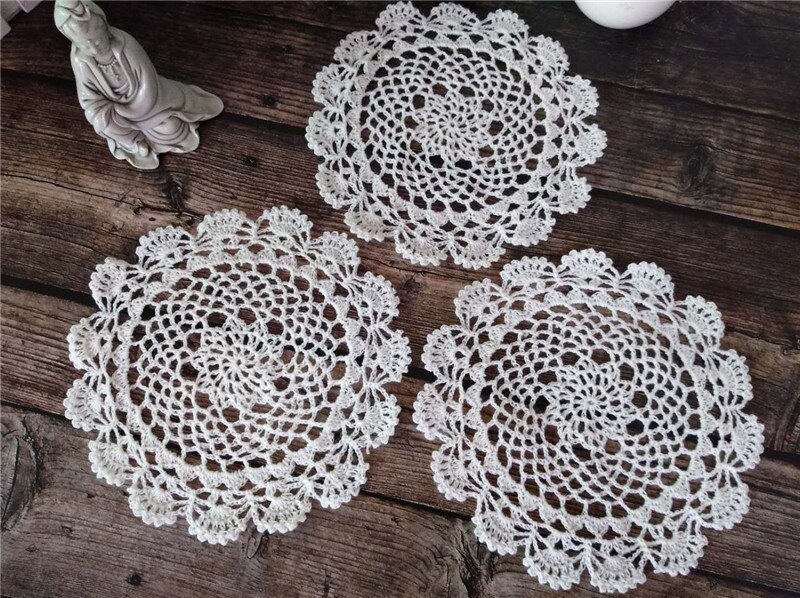 Mantel de ganchillo para mesa de boda, mantel de algodón blanco Vintage redondo de 20cm, servilletas de tela, manteles individuales de encaje, posavasos decorativos, almohadilla de Navidad