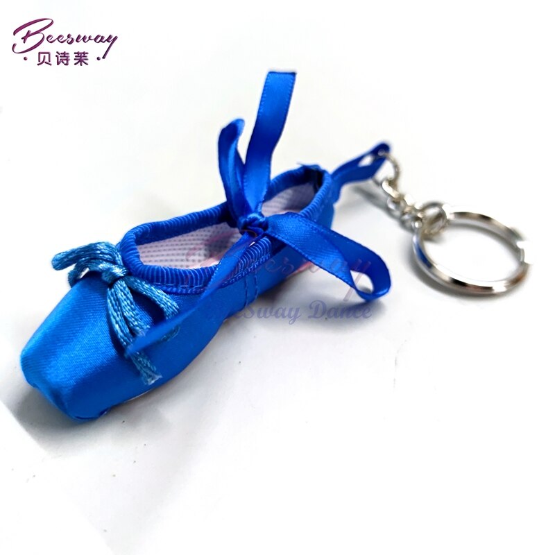 Mini danser satin ballet nøglering lilla ballet tå nøglering ballet sko nøglering dans lille værktøj til piger: Størrelse b blå