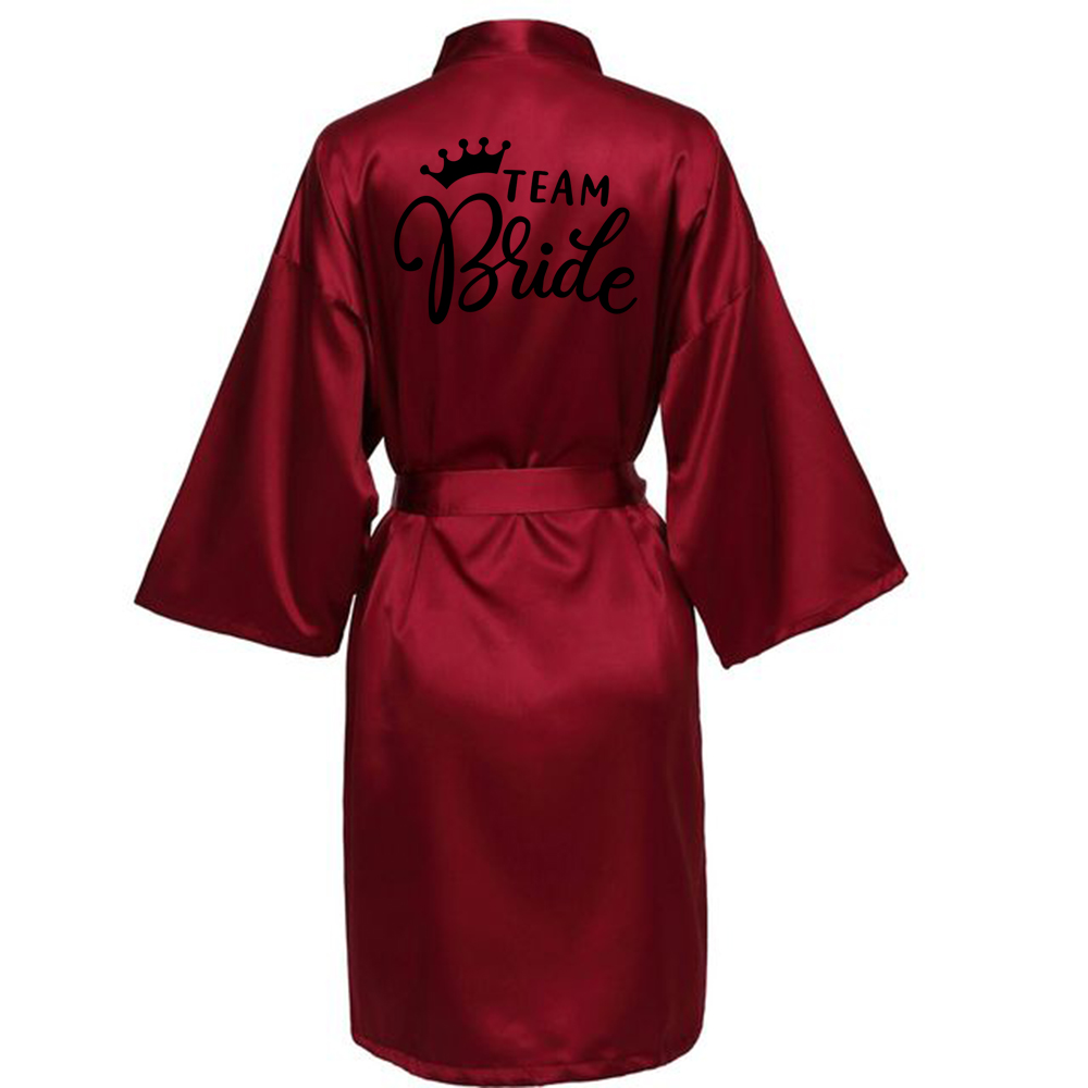 Wedding Party Team Bride Robe With Black Letters Kimono Satin Pajamas Bridesmaid Bathrobe NLJY003: XXL / Dark Grey