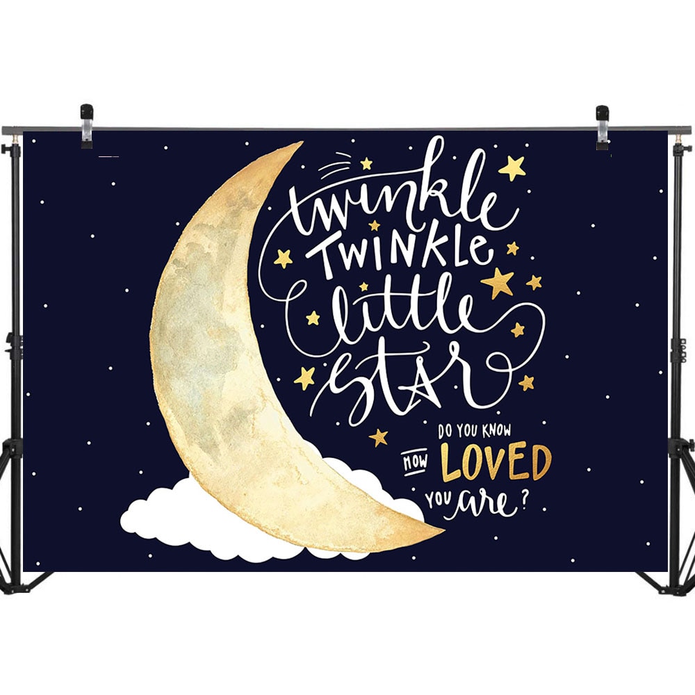 NeoBack Photography Backdrop - Moon Night Sky Twinkle Star - Birthday Party Baby Shower Banner Decor