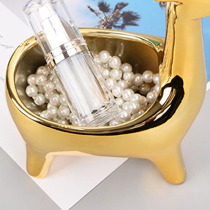 Nordic Golden Ceramic Animal Jewelry Storage Box Necklace Ring Earrings Makeup Organizer Mini Desktop Makyaj Organizer