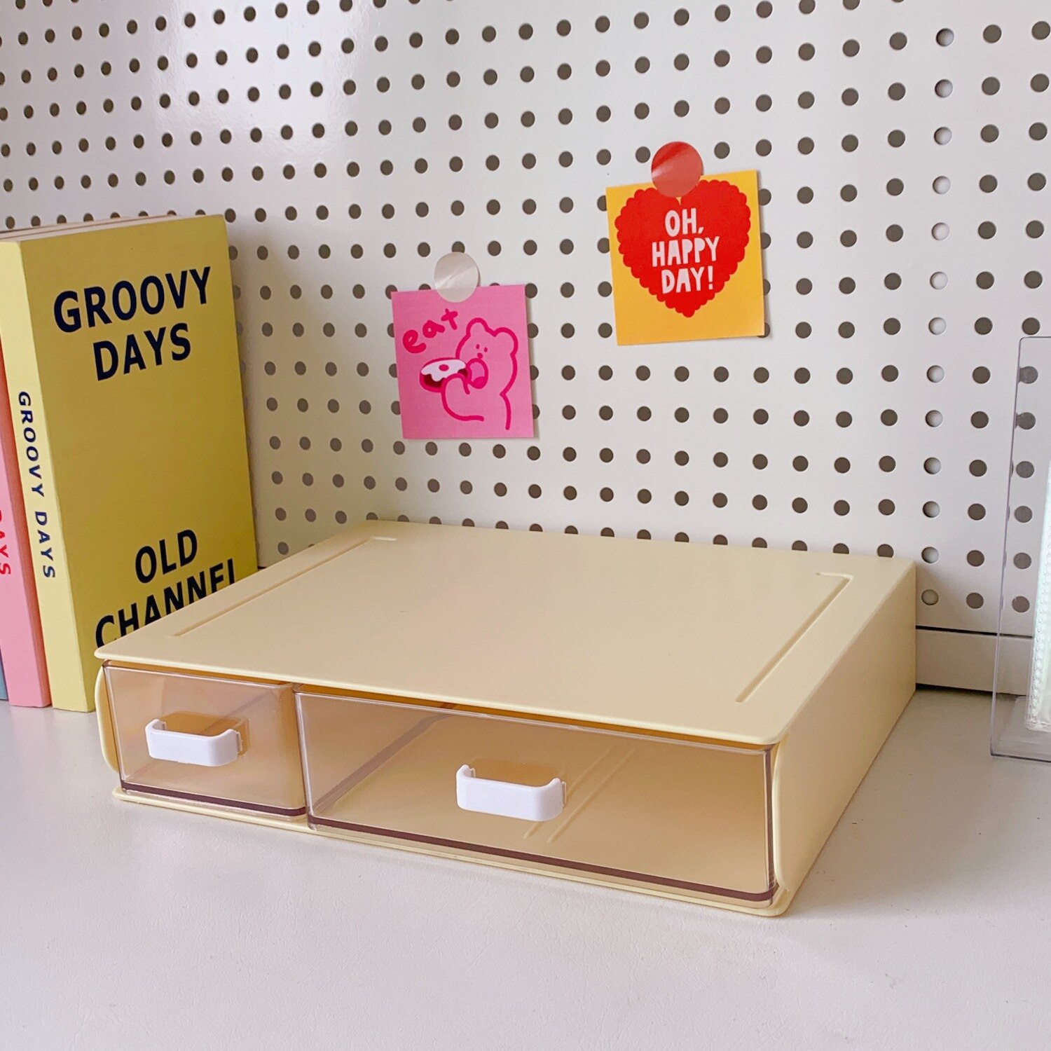 Desktop Acrylic Storage Box Drawer Organizer Large Capacity Sundries Storage Desktop Jewelry Nail Polish Makeup Drawer Container: Yellow 2 grids