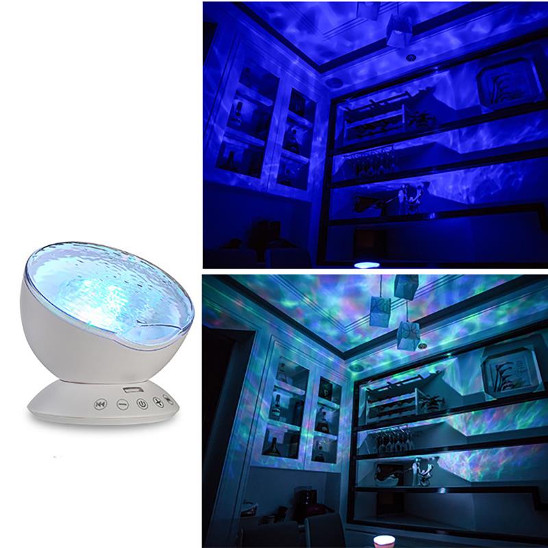 7 kleuren LED Nachtlampje Sterrenhemel Afstandsbediening Ocean Wave Projector met Mini Muziek baby lamp night lamp voor kids