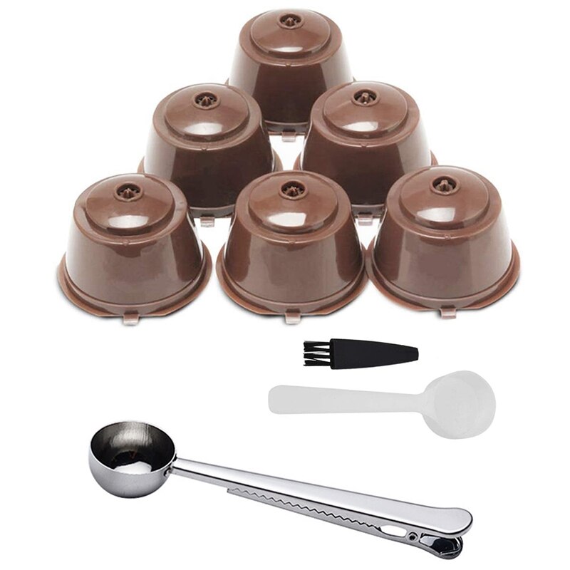 Refillable Coffee Capsule Machine for D0Lce Gusto with A Scoop, Brush and Spoon for Nescafe Machine Dolci: Coffee color