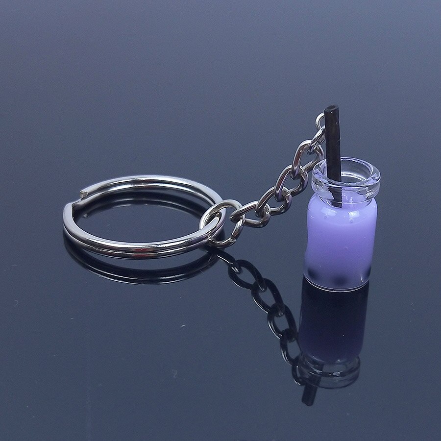 Acryl Leuke Sleutelhanger Parel Melk Thee Drinken Fles Wijn Glas Ijs Sleutelhanger Autosleutel Tas Hanger Koppels Vrouwen mannen Trinket: purple