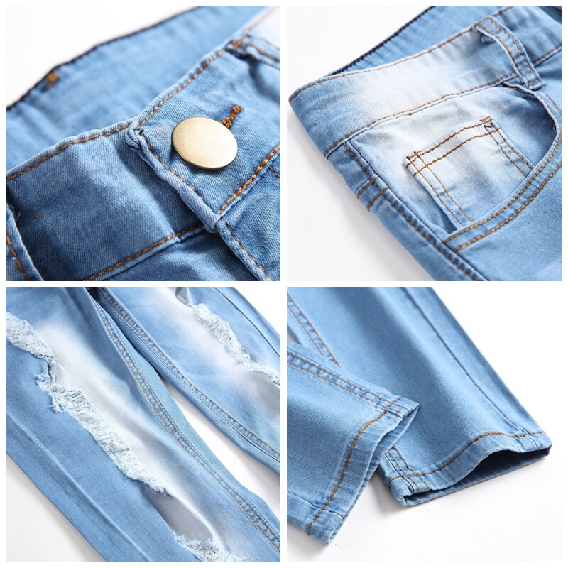 Homme déchiré trou jean hommes charmant pantalon serré jeunesse Hip Hop fermeture éclair Streetwear Stretch crayon pantalon