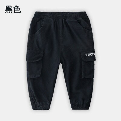 Baby Cargo Pants Spring Kid's Clothes Children's Letter Trousers Big Pocket Elastic Long Pants For Boys 2-7-9-10 Years: black / 10