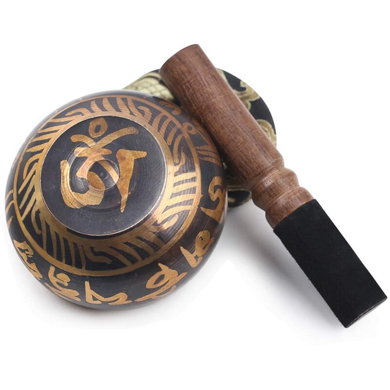 Tibetan Singing Bowl Set with Dual End Stroker Cushion for Meditation Yoga Spiritual Healing Mindfulness,Black