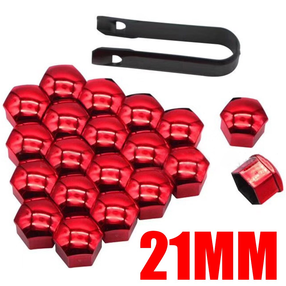 Mayitr-Tapas de tuercas de rueda de coche, tapón de tornillo de tapacubos para automóvil, 17/19/21mm, Universal, cubierta de perno de rueda + herramienta de eliminación, 2 colores, 20 piezas: red 21MM
