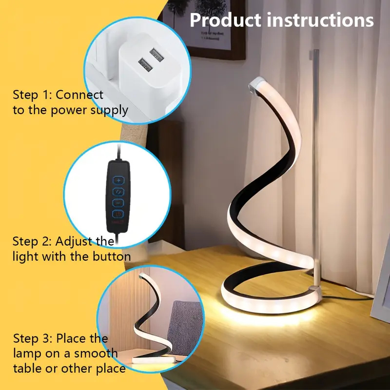 Eine spiralförmige, bodenlose Schreibtischlampe, USB-Netzteil – dreifarbiges Licht, geeignet für Schlafzimmer-Studiencafé