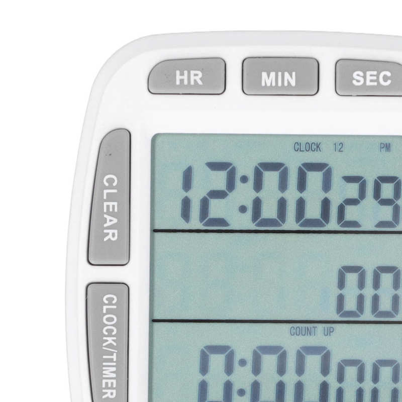 Triple Timer Clock Count Down Up 4.0x4.4cm LCD Display Time Reminder Multifunction White Built‑in Battery