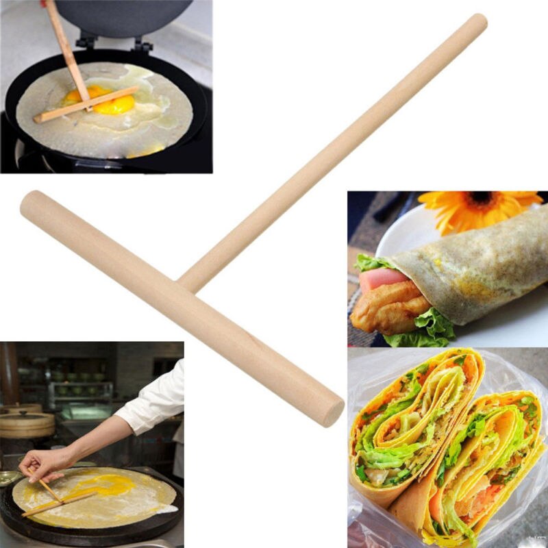 2 st 16cm kavelpinne köksredskap gör-det-själv rund smet pannkaka-crepe-spridare t form träkratta pajverktyg